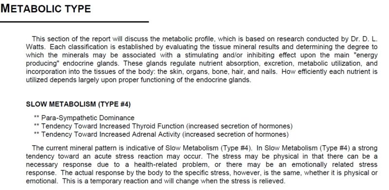 BNA HTMA Metabolic Type